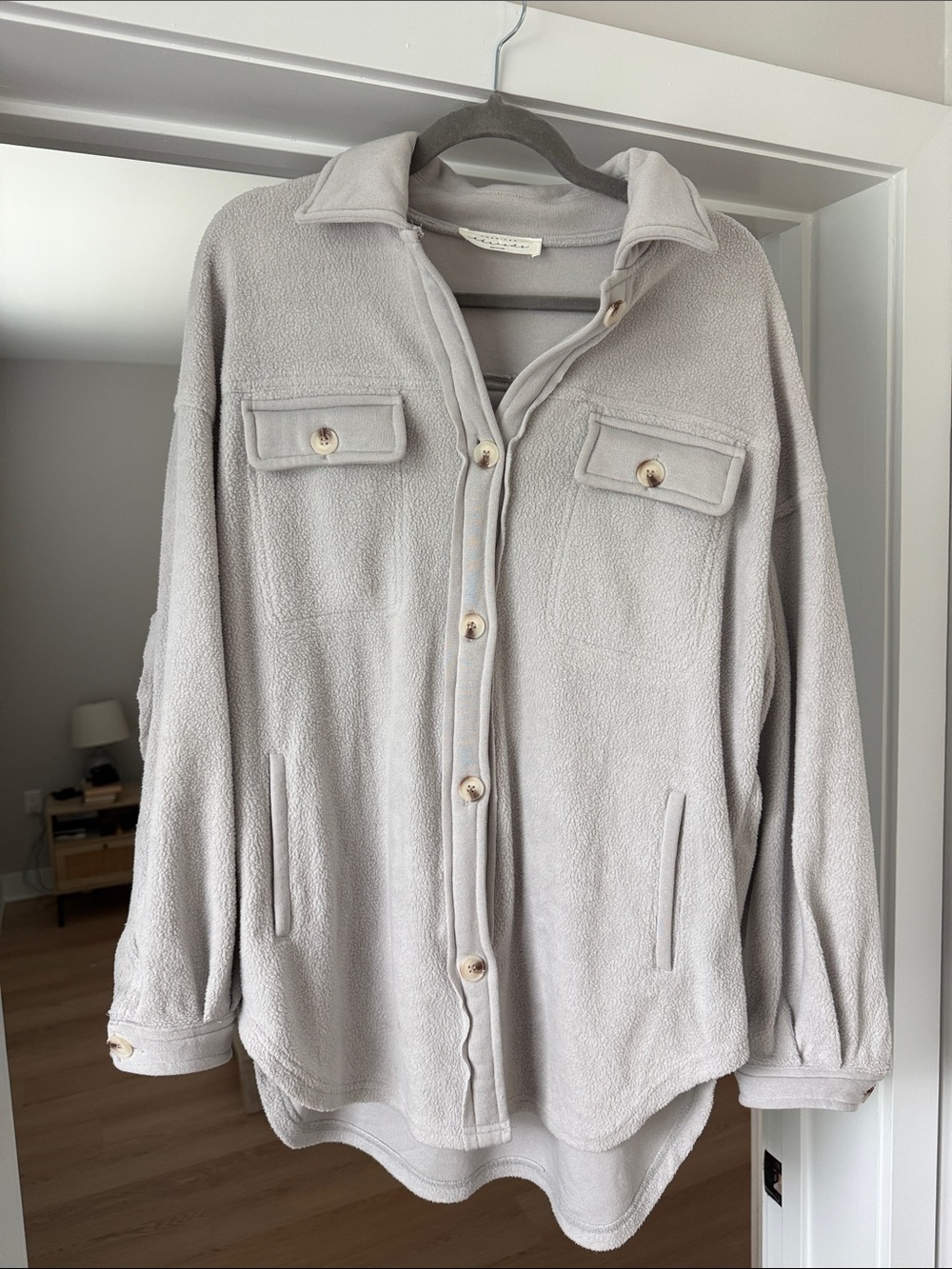 American Threads Light Gray Fleece Button-Up Shacket